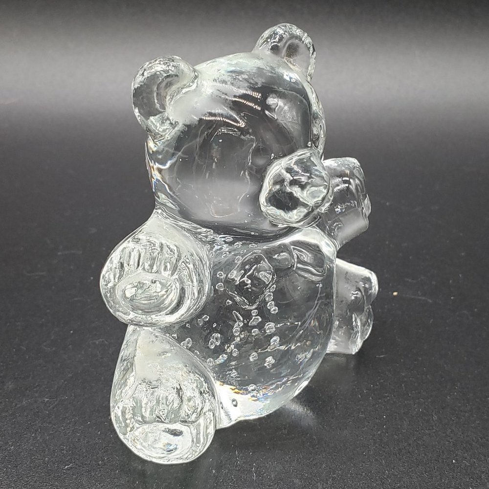 Princess House Vintage Clear Bubbled Teddy Bear Bow Tie Art Glass Paperweight